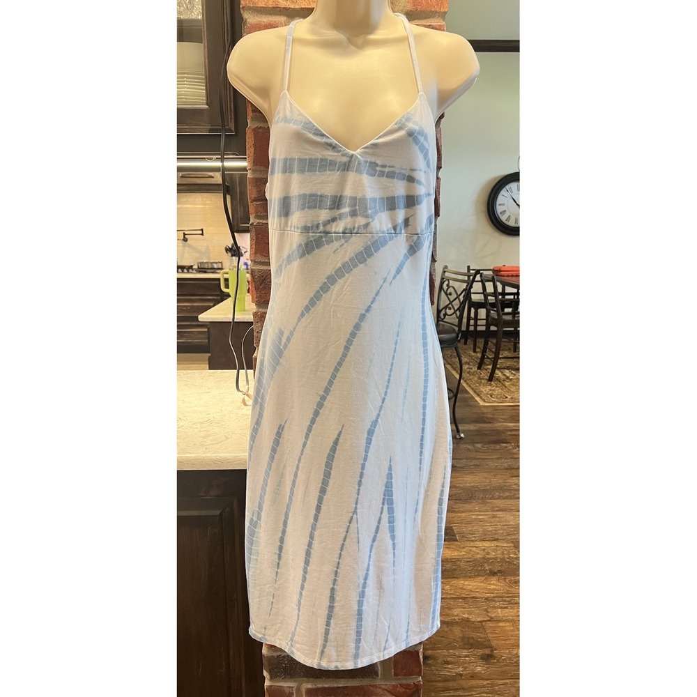 Chaser Sleeveless Tie Dye Midi Dress M Blue White Halter T-Back Bodycon